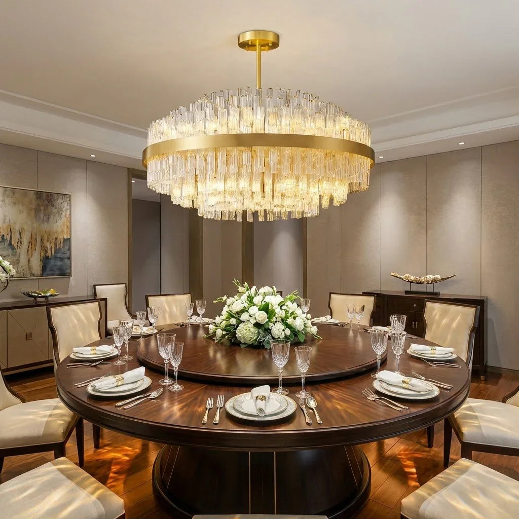 Gold Glass‑Rod Line Chandelier