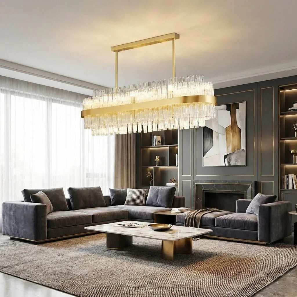 Gold Glass‑Rod Line Chandelier