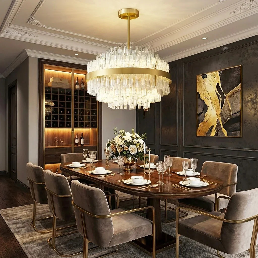 Gold Glass‑Rod Line Chandelier