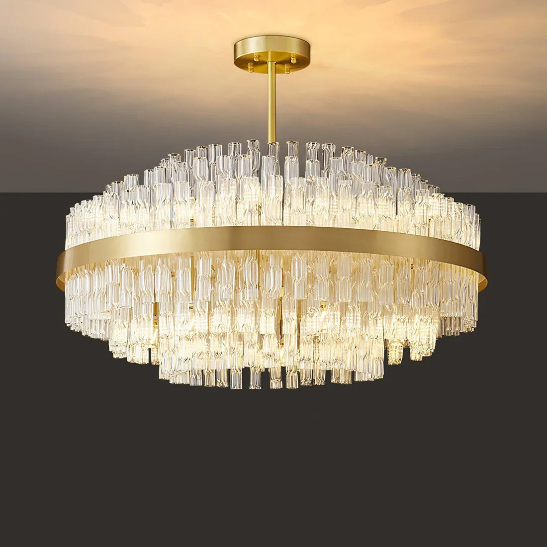 Gold Glass‑Rod Line Chandelier