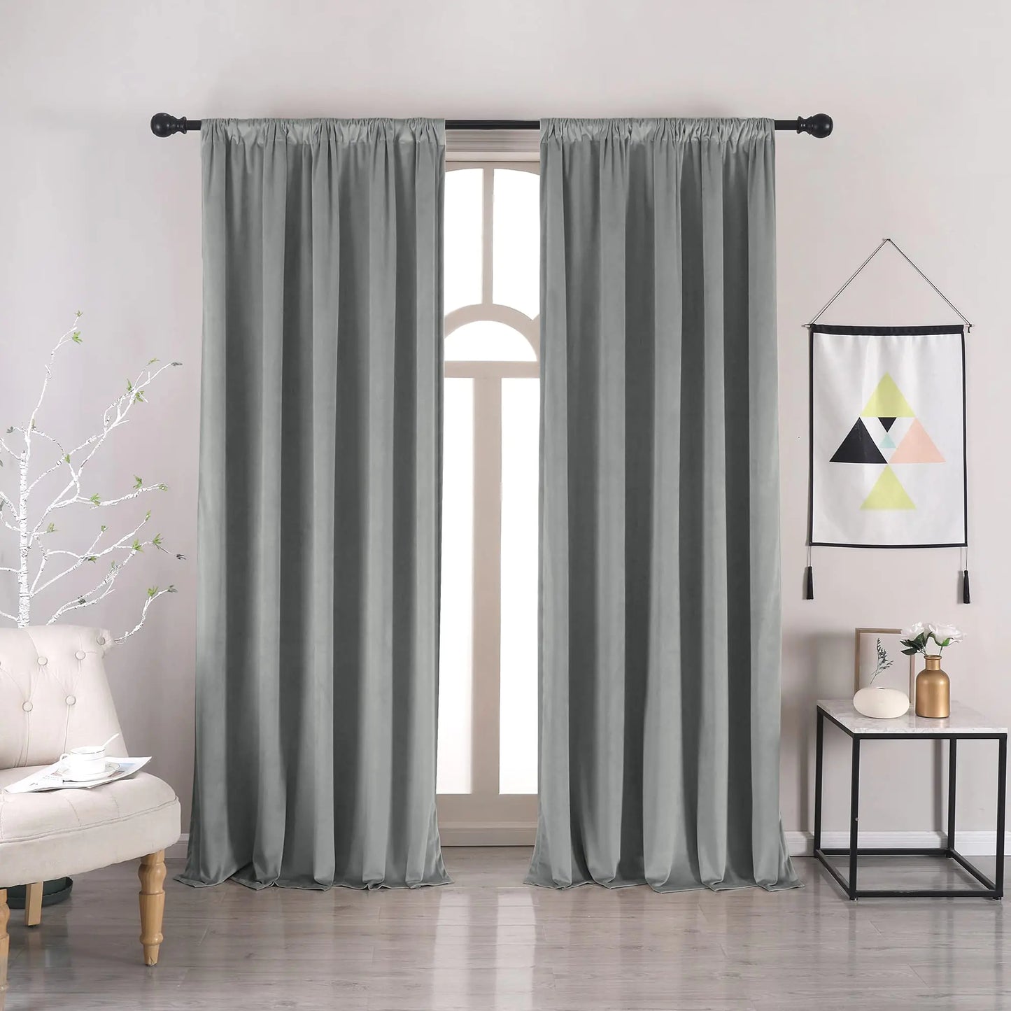 nanbowang Grey Velvet Curtains - 42 Inches Width 63 Inches Long Soft Curtains Rod Pocket Thermal Insulated Curtains Window Treatment for Bedroom 2 Panels
