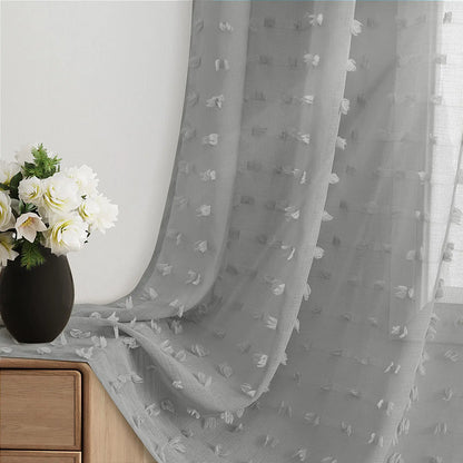 Jowels Grey Sheer Curtains 72 Inches Long for Living Room Bedroom Boho Pom Pom Curtains 2 Panels Set Back Tab Rod Pocket Curtain Easy to Install Semi Sheer Modern Aesthetic DrapeGrey 52x72