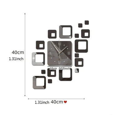 DIY 3D Square Wall Clock with Mirror Stickers