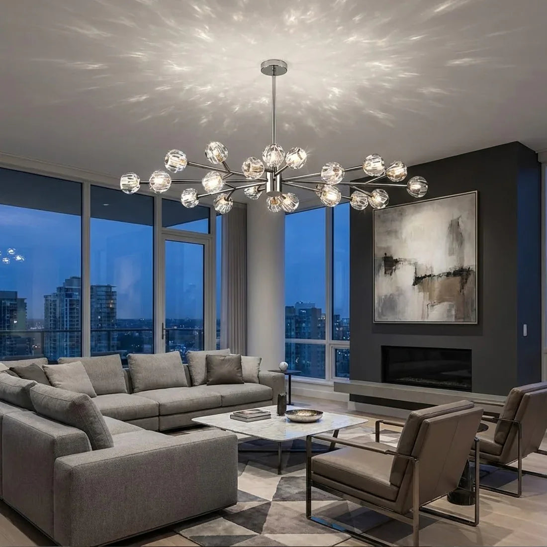 Grand Crystal Orb Branch Chandelier