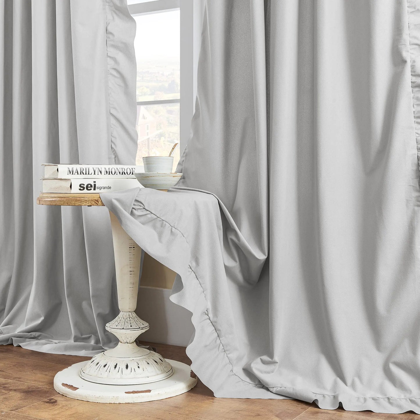 FOLKSIDE Grey Ruffle Curtains 84 Inches Long 2 Panels Set Room Darkening Curtains for Living Room Bedroom Decor Rod Pocket Light Reducing Window Drapes for Kids Boys Nursery Room Privacy Decor 52x84