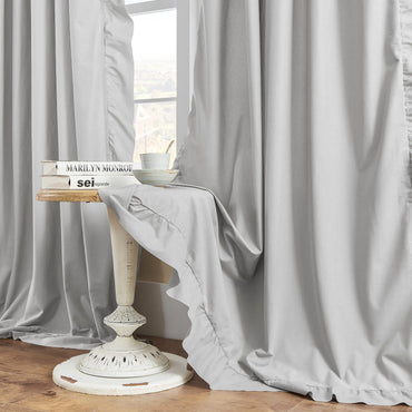 FOLKSIDE Grey Ruffle Curtains 84 Inches Long 2 Panels Set Room Darkening Curtains for Living Room Bedroom Decor Rod Pocket Light Reducing Window Drapes for Kids Boys Nursery Room Privacy Decor 52x84