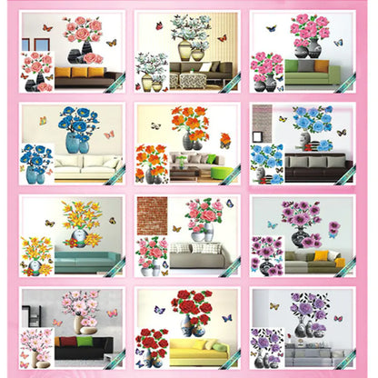 3D Faux Flower Vase Wall Decor for Bedroom