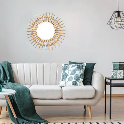 Gold Woven Decorative Mirror - Nordic Handmade Bamboo Wall Art