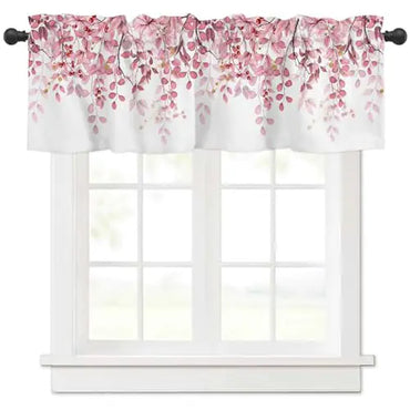 Pink Eucalyptus Leaves Valance for Windows Berry Branch Plant Curtains Valances Spring Short Curtains Rod Pocket Window Treatment for Kitchen Living Room Bedroom Bathroom Decor 1 Panel 60x18