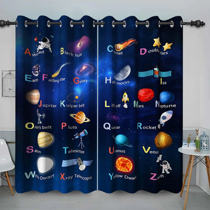 Baocicco Kids ABC Alphabet Blackout Curtains Outer Space Words Funny Education Learning Decor Grommets Drapes Cute Cartoon Cosmic Knowledge Lively Teaching Curtains for Bedroom 2 Panels 53x84 Inch