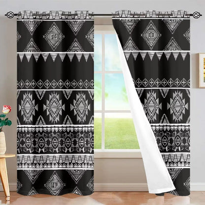 Dreaweet Aztec Print Curtains for Bedroom Living Room Curtains 2 Panel Sets Black Tribal Geometric Pattern Blackout Window Curtain 84 Inch Long