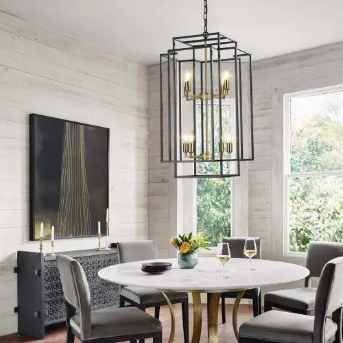 Black & Gold 8-Light Tiered Chandelier