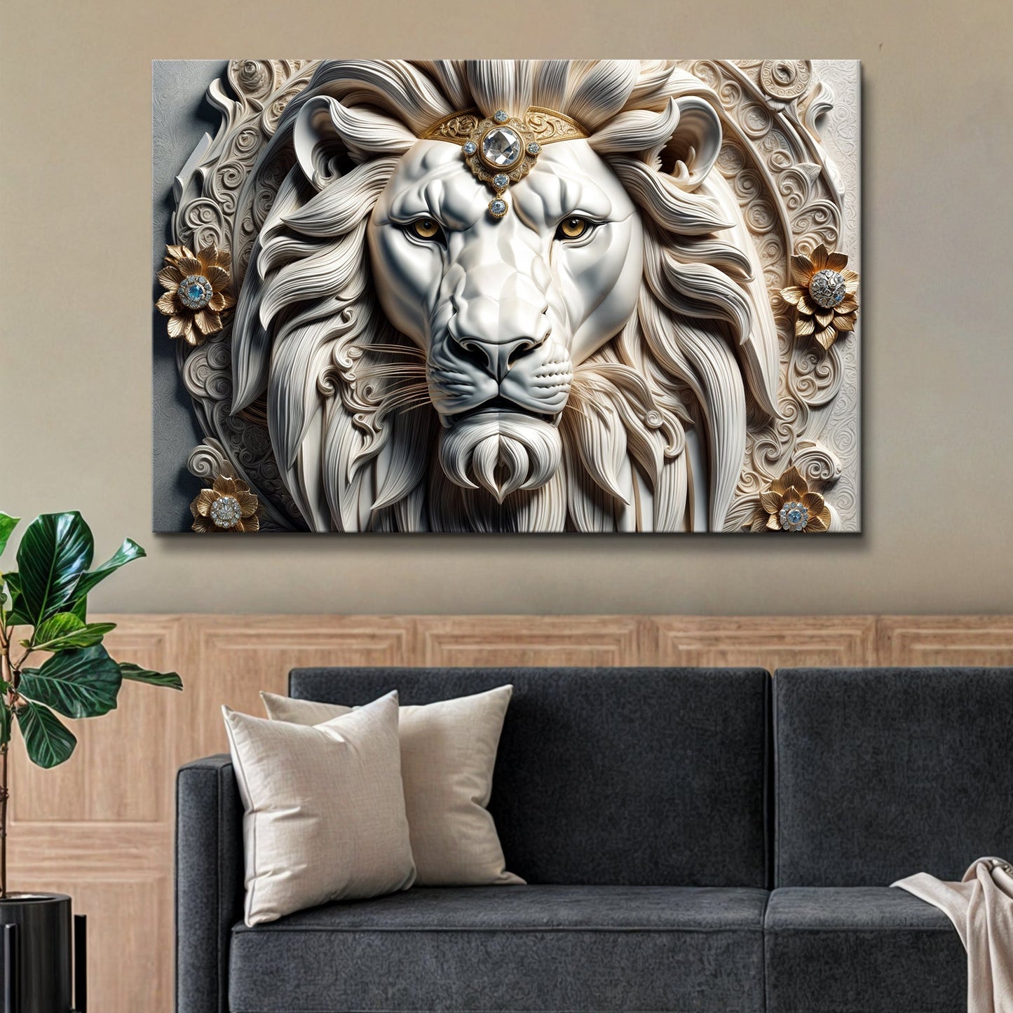 3D Noble Lion Wall Panel Art II