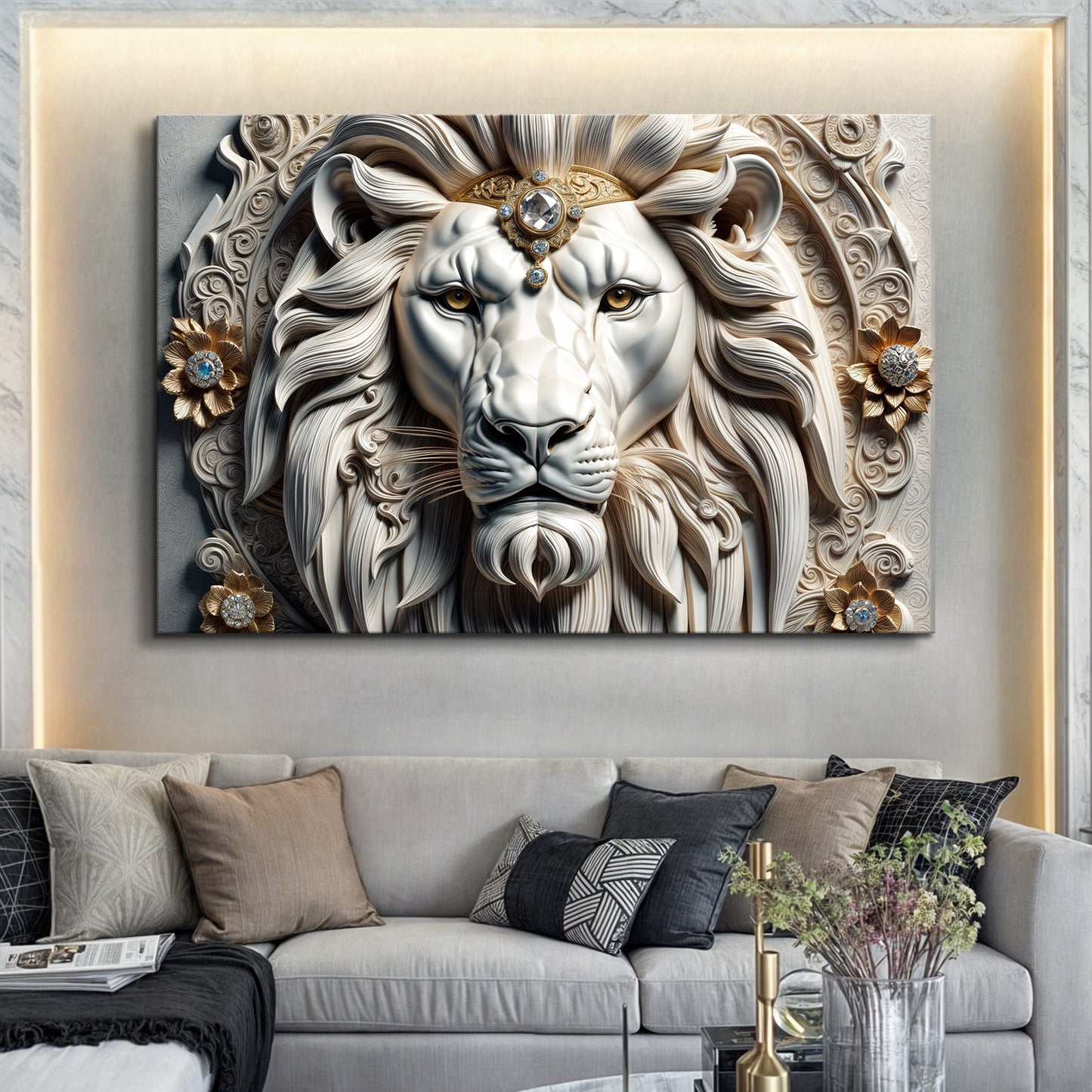3D Noble Lion Wall Panel Art II