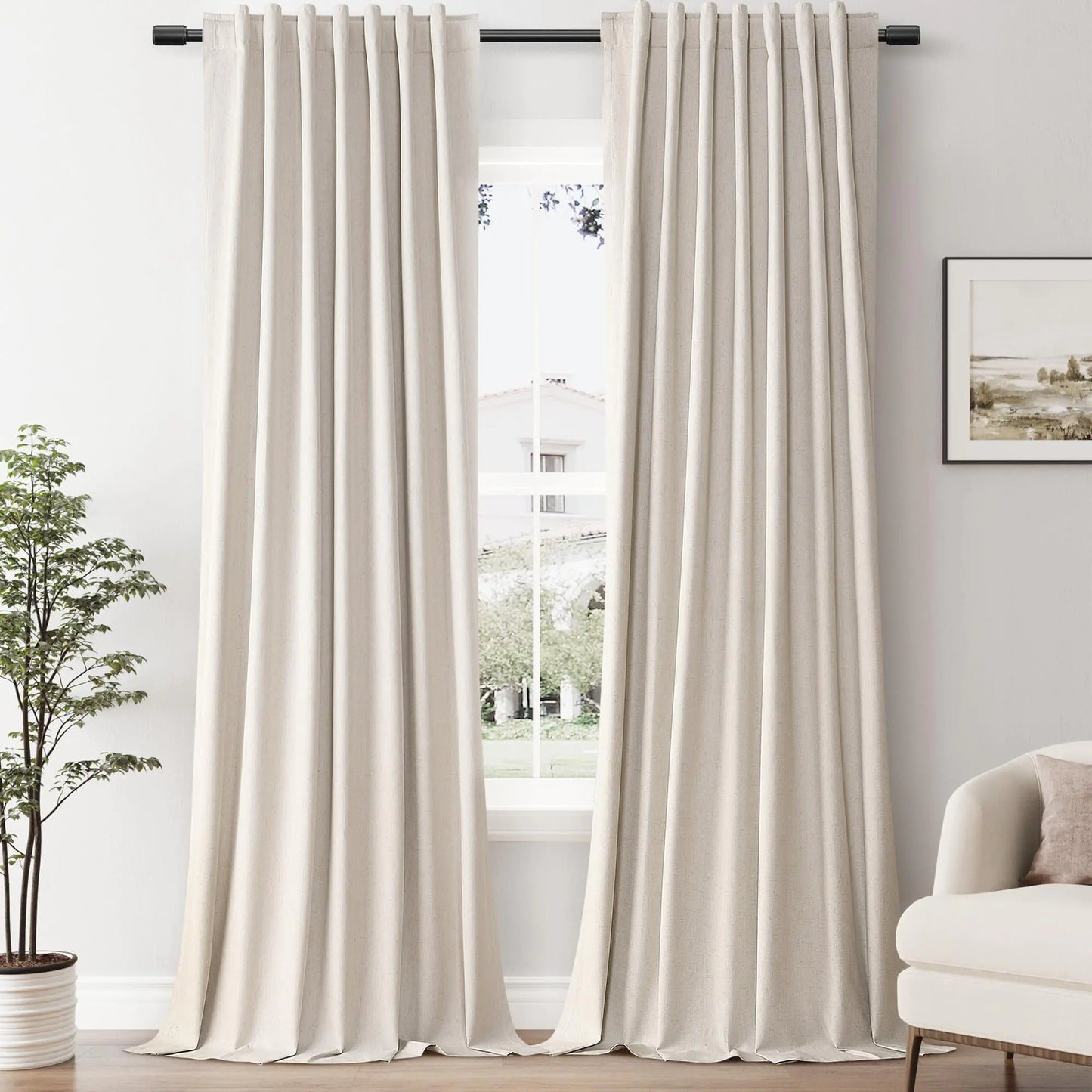 SPWIY Grayish Brown Linen 100% Blackout Curtains 120 Inches Long 2 Panels Set Thermal Insulated Curtains for Living Room Back Tab Rod Pocket Room Darkening Curtain for Bedroom Nursery 52x120
