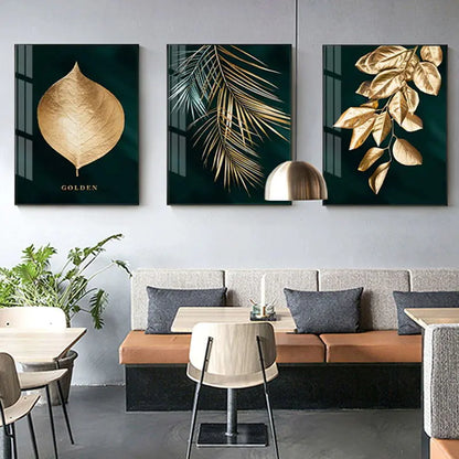 HD Modern Abstract Plant Gold Leaf Canvas Wall Art