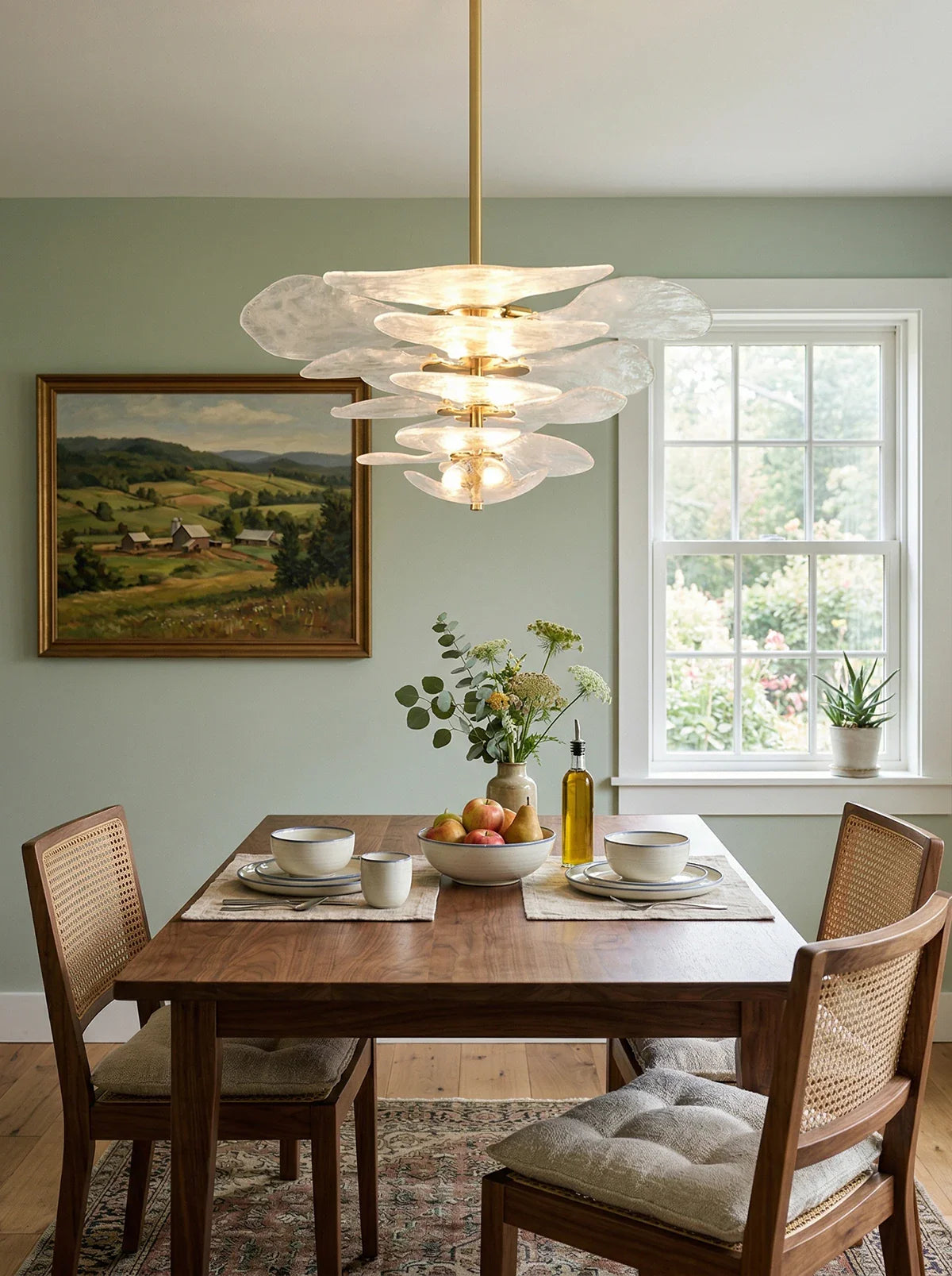 White Sculpted Leaf Glass Chandelier