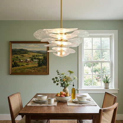 White Sculpted Leaf Glass Chandelier