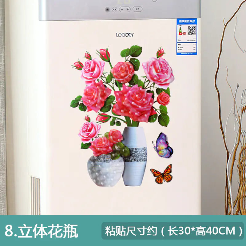 3D Faux Flower Vase Wall Decor for Bedroom