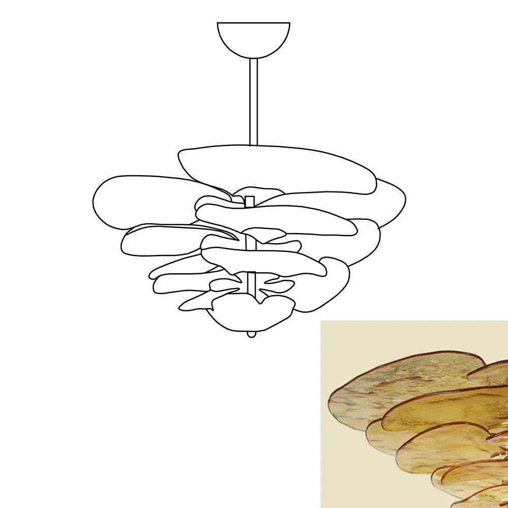 Amber Leaf‑Form Glass Chandelier