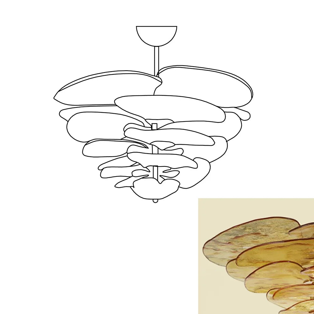 Amber Leaf‑Form Glass Chandelier