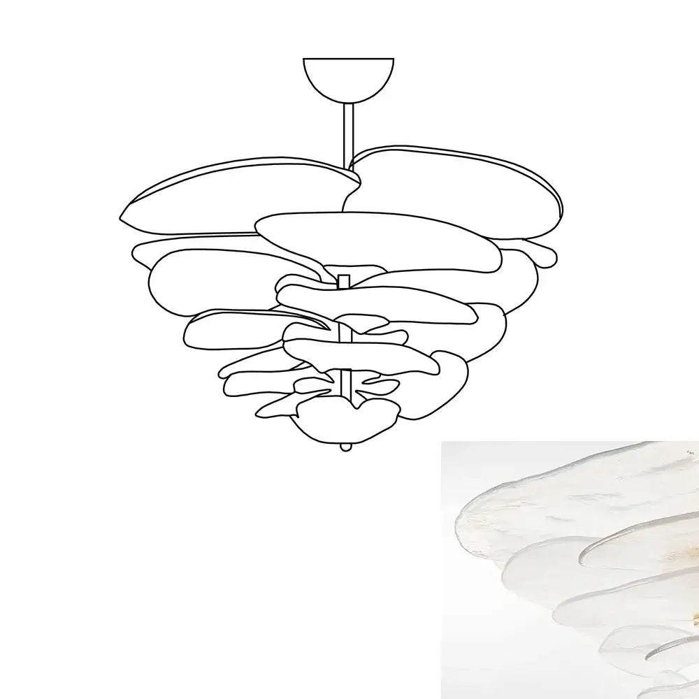 White Sculpted Leaf Glass Chandelier