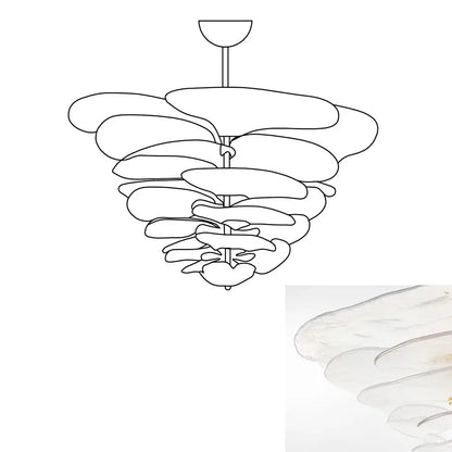 White Sculpted Leaf Glass Chandelier