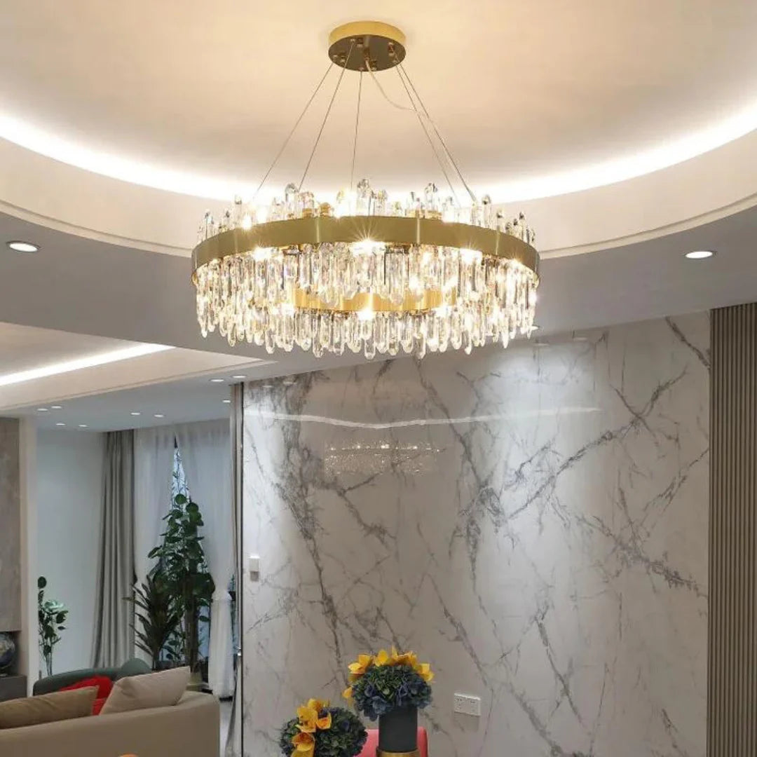 Contemporary Crystal Column Ring Light