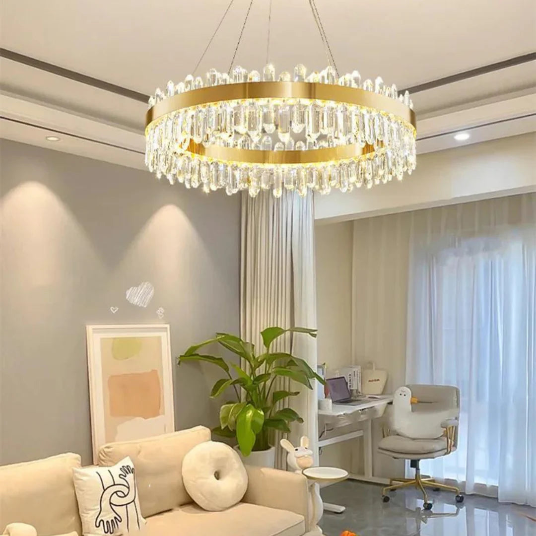 Contemporary Crystal Column Ring Light