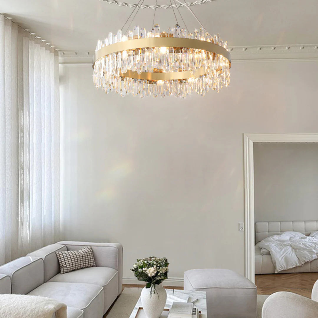 Contemporary Crystal Column Ring Light
