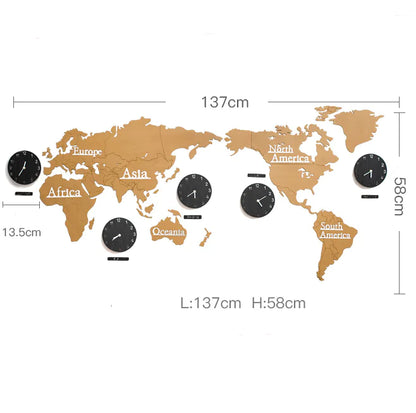 European Wooden Creative Wall Clock with 3D World Map