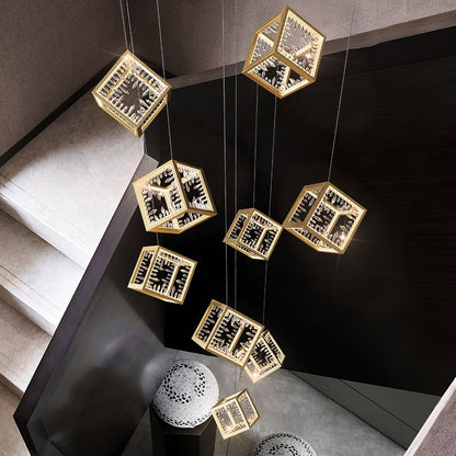 Golden Aurora Cube Modern Chandelier