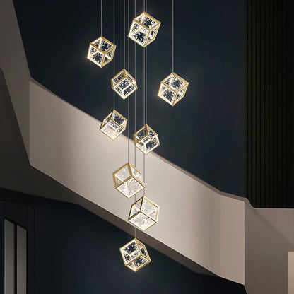 Golden Aurora Cube Modern Chandelier