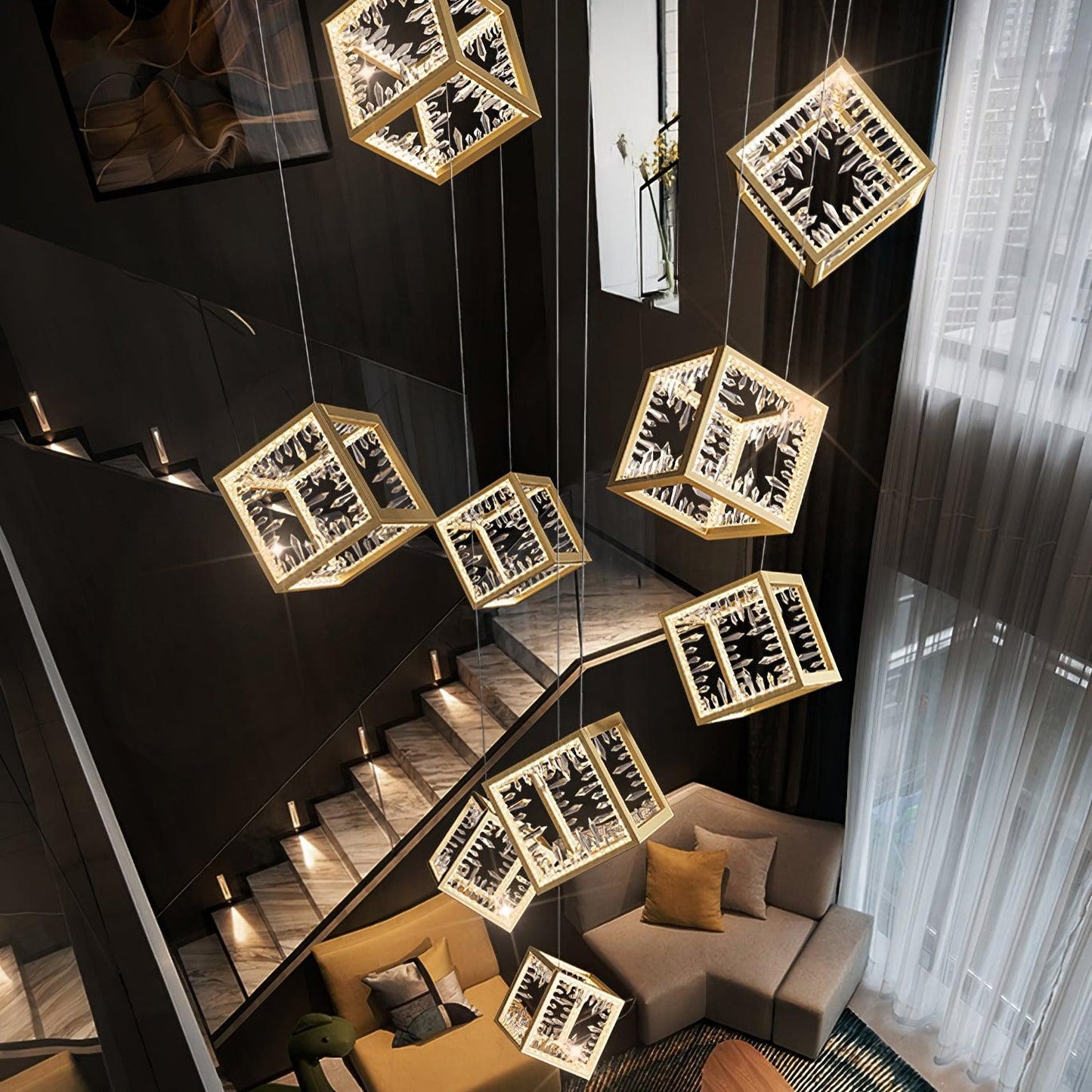 Golden Aurora Cube Modern Chandelier