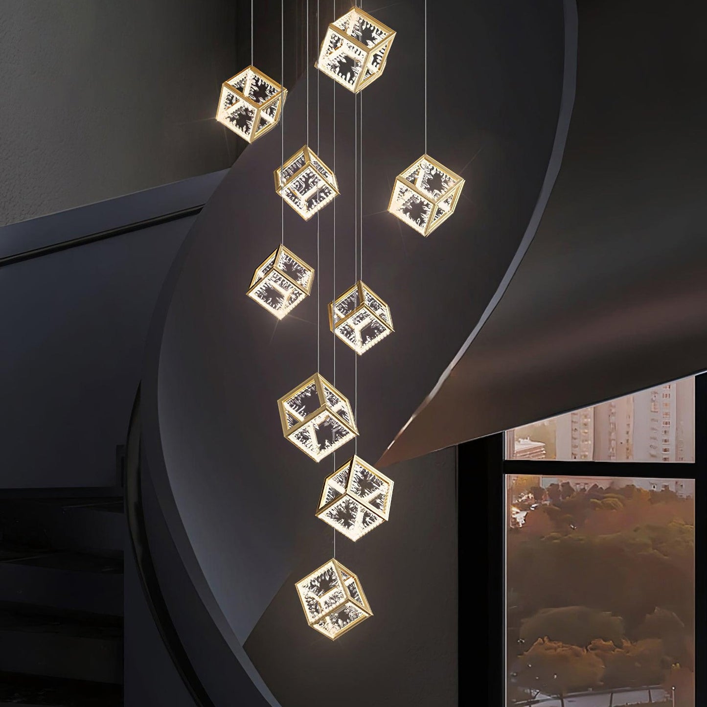 Golden Aurora Cube Modern Chandelier