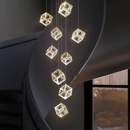 Golden Aurora Cube Modern Chandelier