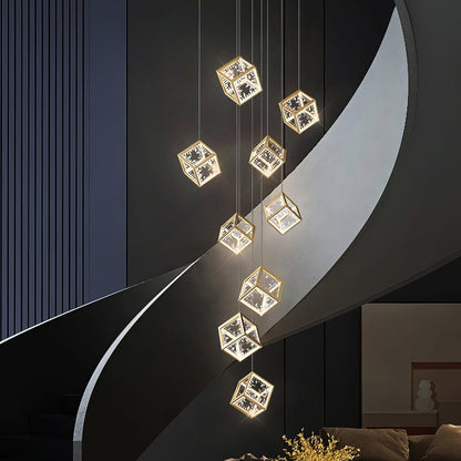 Golden Aurora Cube Modern Chandelier