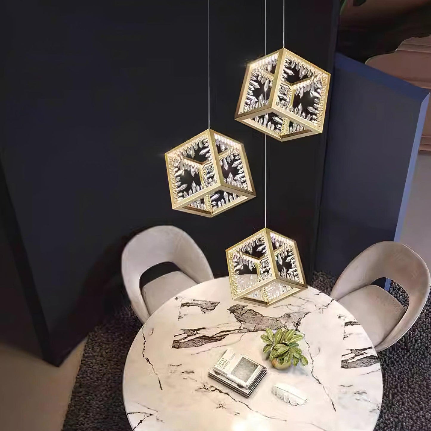 Golden Aurora Cube Modern Chandelier