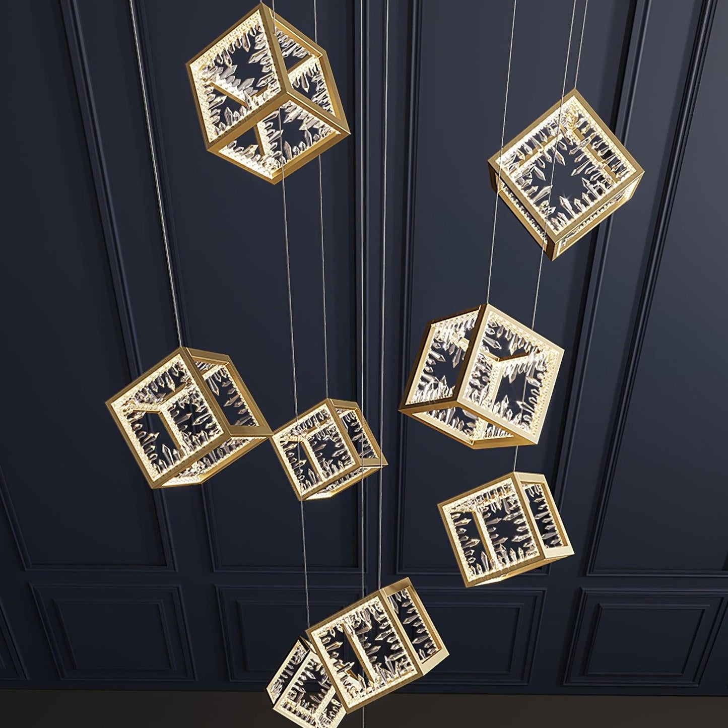 Golden Aurora Cube Modern Chandelier