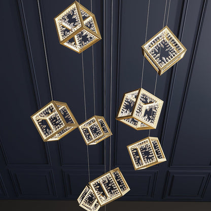Golden Aurora Cube Modern Chandelier
