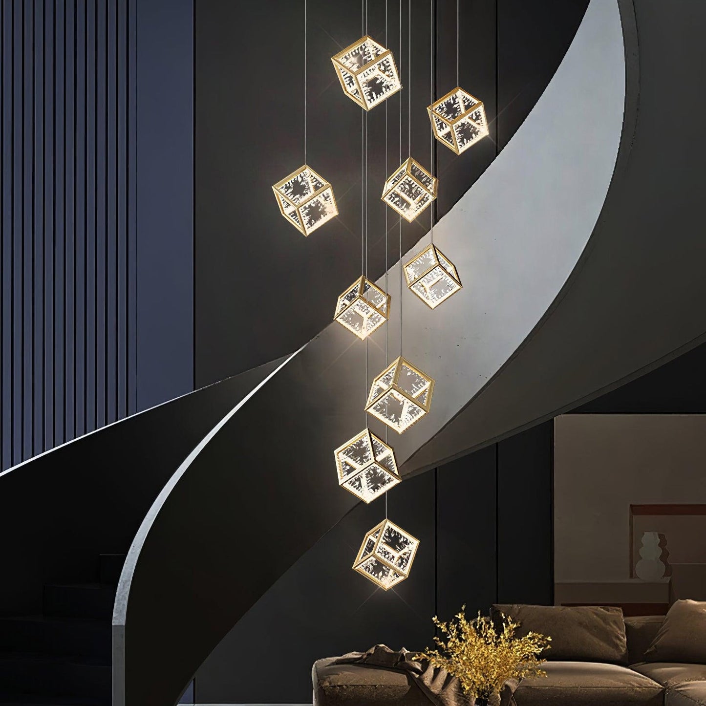 Golden Aurora Cube Modern Chandelier