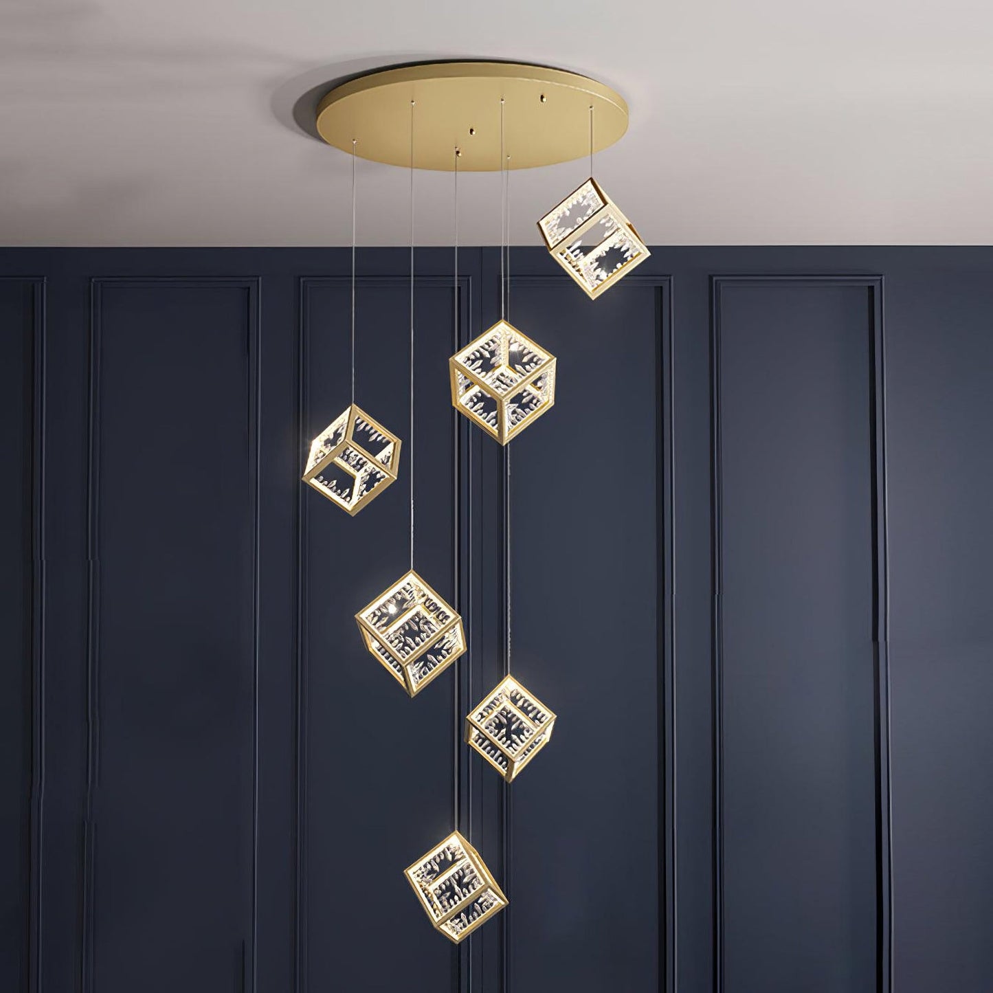 Golden Aurora Cube Modern Chandelier