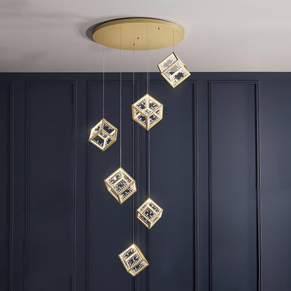 Golden Aurora Cube Modern Chandelier