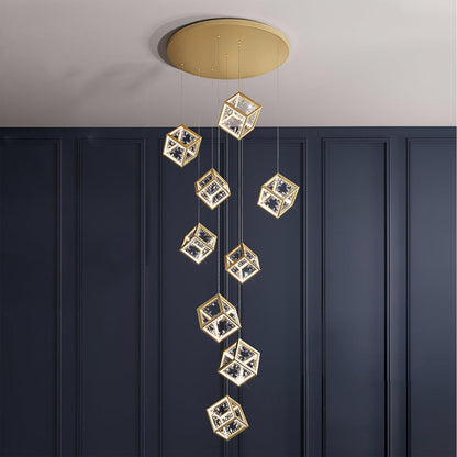 Golden Aurora Cube Modern Chandelier
