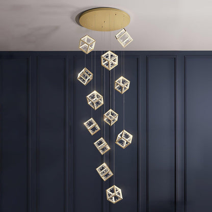 Golden Aurora Cube Modern Chandelier