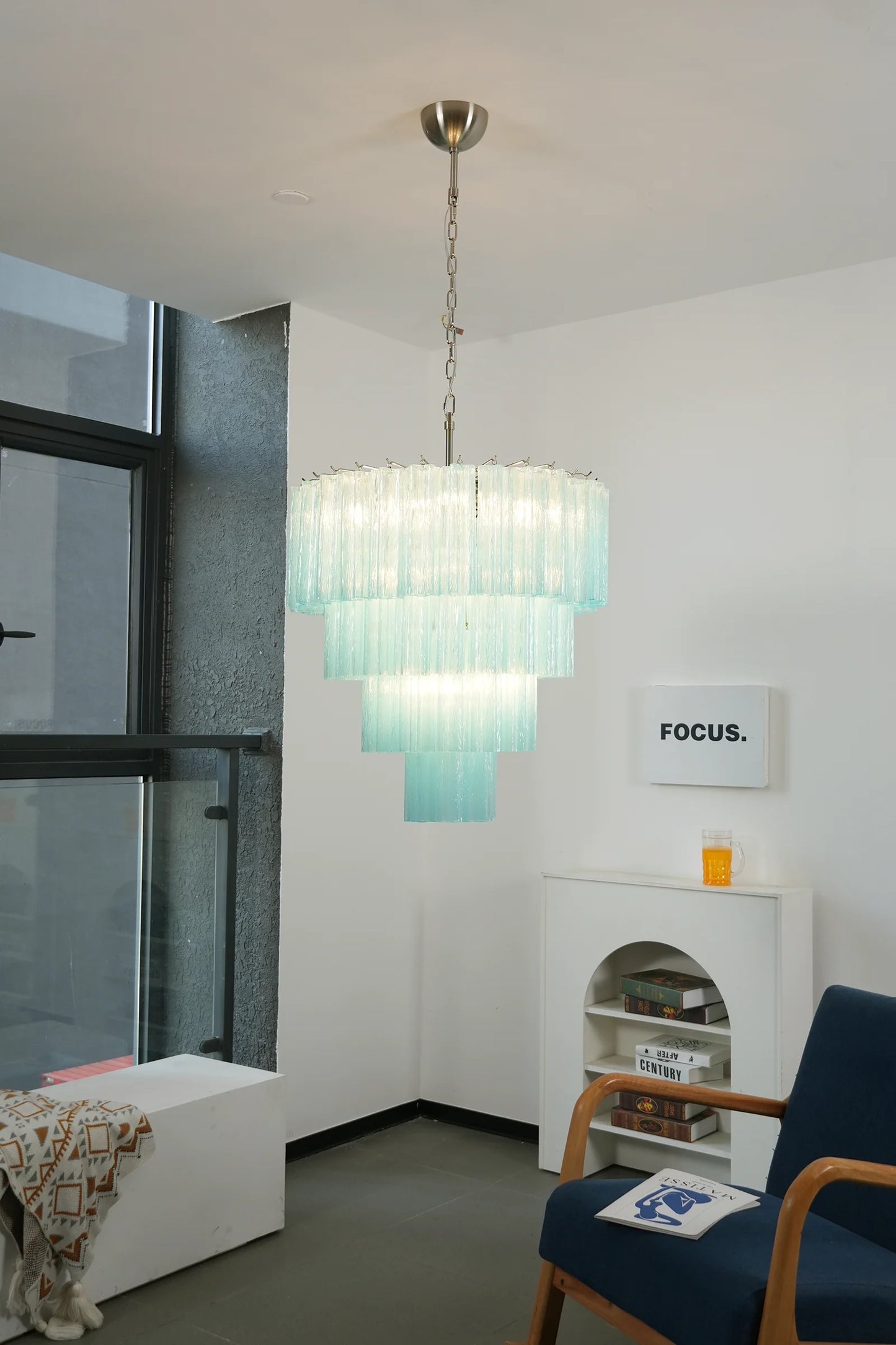 Murano Blue Vetro Tube Chandelier