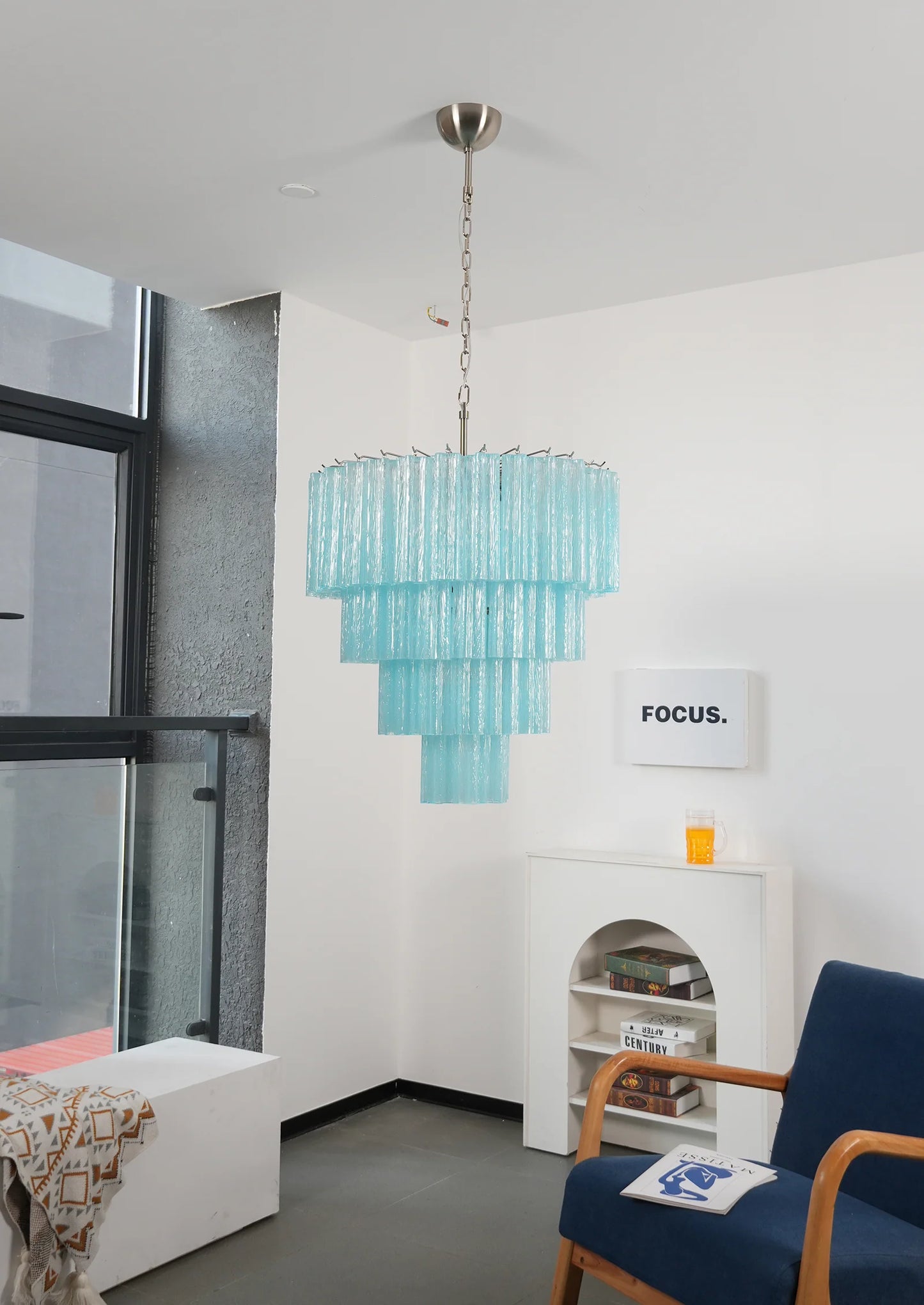 Murano Blue Vetro Tube Chandelier