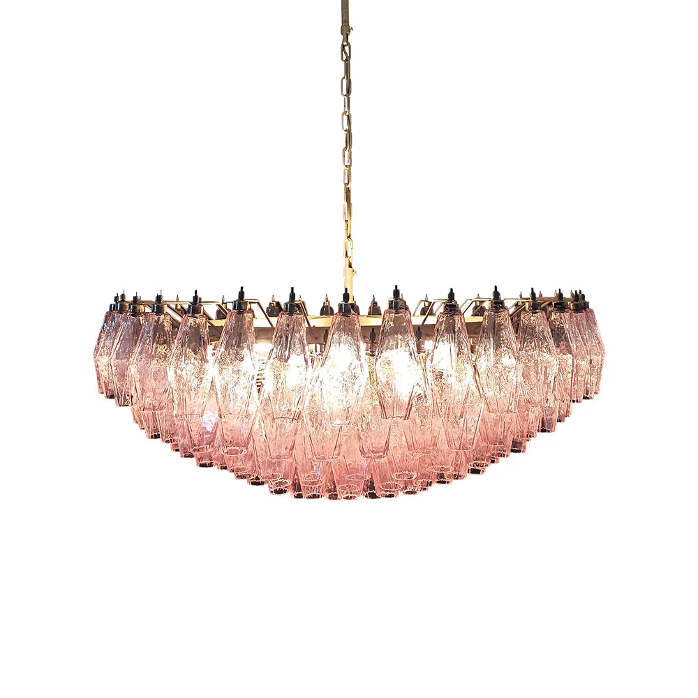 Rhombus‑Cut Pink Murano Glass Chandelier
