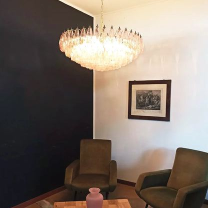 Rhombus‑Cut Pink Murano Glass Chandelier