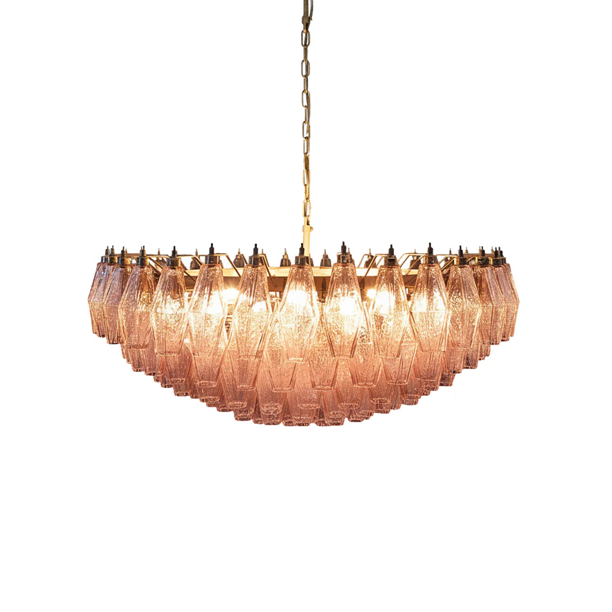 Rhombus‑Cut Pink Murano Glass Chandelier
